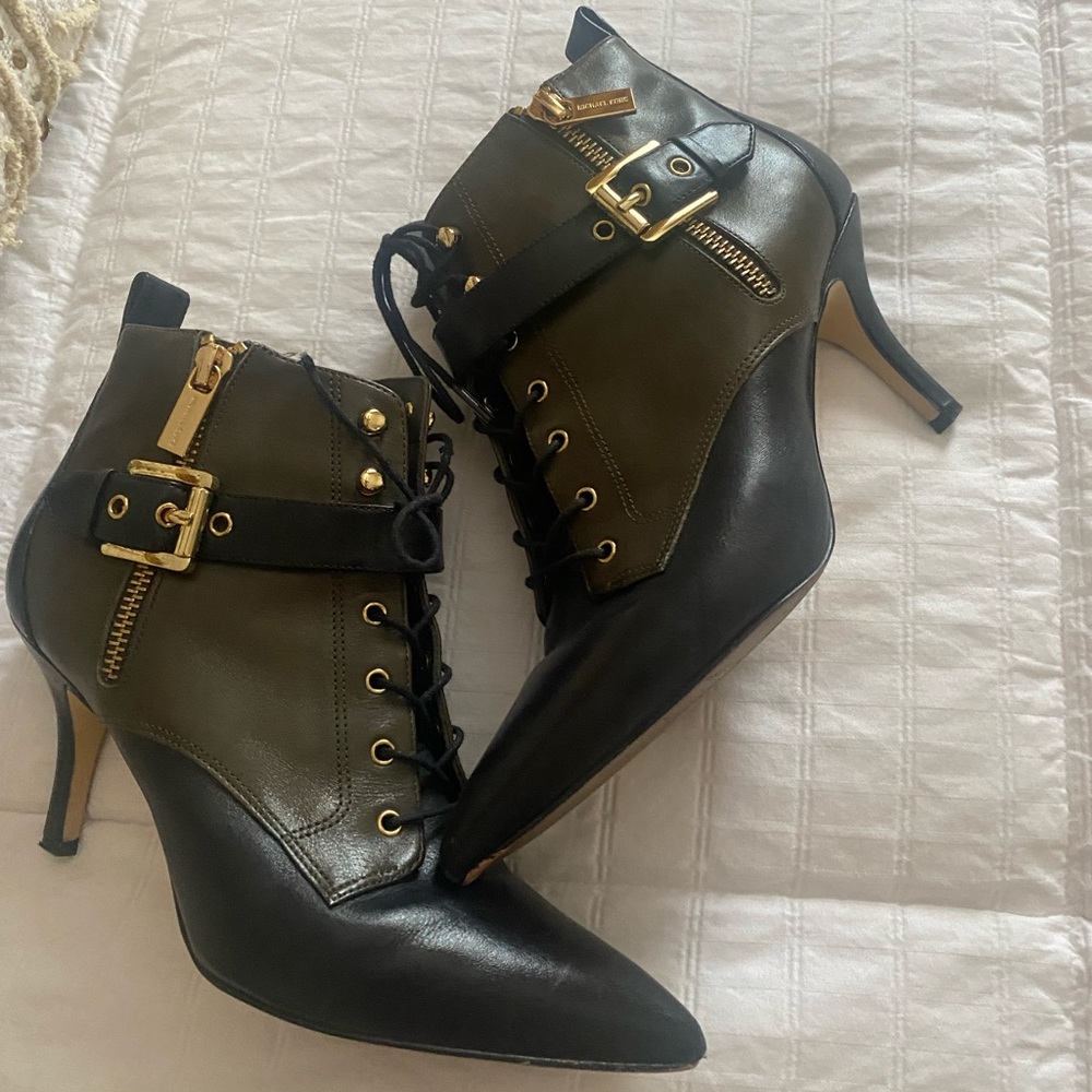 Michael Kors Black and Green Heeled Boots